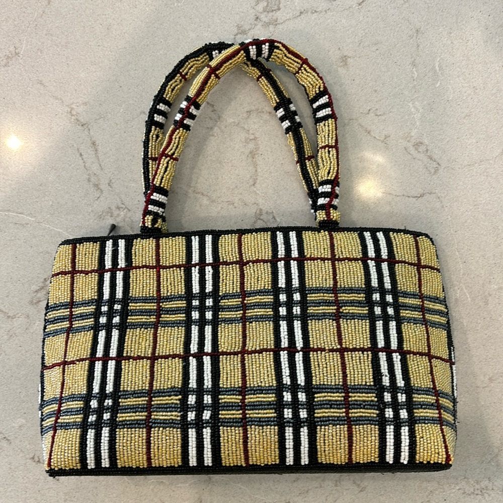 Fully Beaded Plaid Handbag